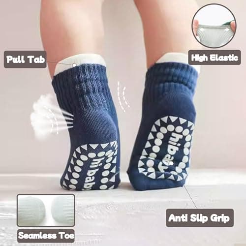 BISOUSOX Baby Boy Socks 0-6-12 Months, Toddler Socks 3T-4T-5T Grippy Non Slip Sock with Grips for Babies Newborn Infant - Thumbnail 4