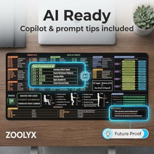 Zoolyx Excel Cheat Sheet Desk Pad - AI Copilot Ready with Logic Decision Tree - Large Shortcut Mouse Pad for CPAS, Finance & Data Analysts 31.5"x11.8" - Thumbnail 6
