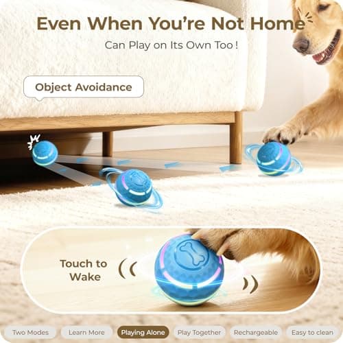 Apasiri Interactive Dog Toys: Automatic Moving Dog Balls with LED Lights, Puppy Toy to Keep Them Busy, Duraspin Dog Ball for Small,Medium,Large Dogs, Dog Toys for Aggressive Chewers,Rechargeable(Blue) - Thumbnail 4
