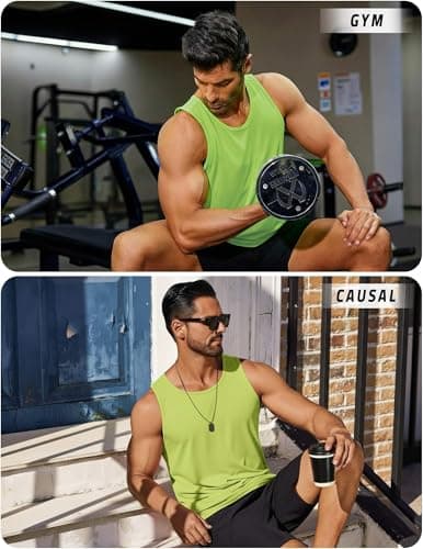 PINSPARK Training Tank Tops Men Athletic Sleeveless Workout Shirts Gym Fitness Bodybuilding Quick Dry Breathable Sports Tee Lemon Green - Thumbnail 6