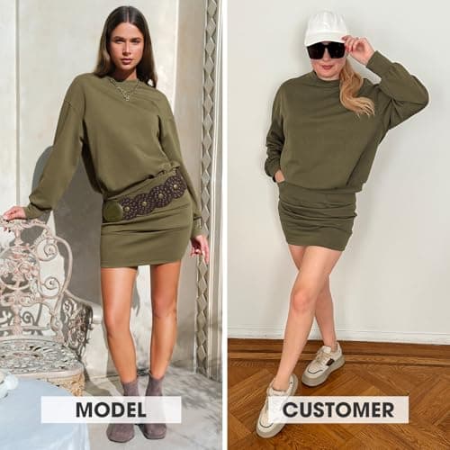 EXLURA Womens 2 Piece Skirt Sets Long Sleeve Mock Neck Sweatshirt Skort Matching Set Casual Airport Travel Spring Outfits - Thumbnail 3