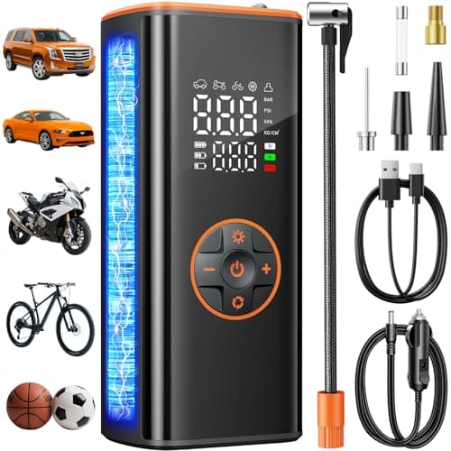 Sockspree Tire Inflator Portable Air Compressor, Cordless Tire Inflator for Car Tires with Digital Pressure Gauge and Auto Shutoff, Dual Power Air Pump with Battery and 12V Car Adapter - Image 1