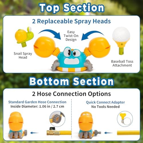 Water Sprinkler for Kids, 3-in-1 Crab Outdoor Toy with Toss Game, Batting Game & Splashing Fun, Attaches to Garden Hose, Summer Backyard Lawn Toy for Boys & Girls Ages 3-8 - Thumbnail 5