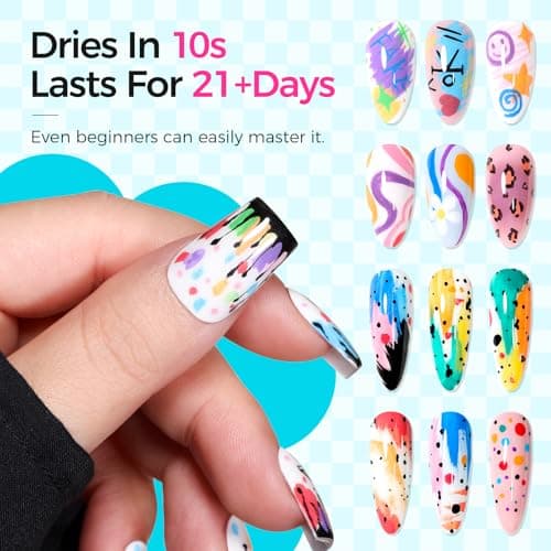 6 Color 3D Nail Art Pens Set, 0.7MM Nail Polish Pens Quick-Drying Acrylic Paint Markers, DIY Nail Design for Dotting Drawing Painting Liner, Home & Salon Manicure Tools Christmas Beginners Gifts - Thumbnail 3