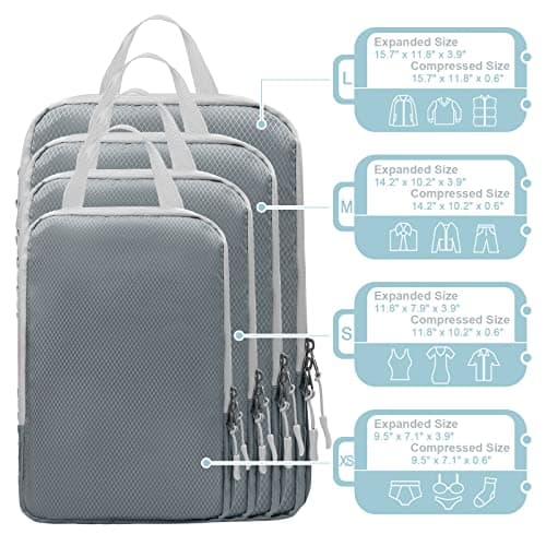 WOOMADA Compression Packing Cubes for Suitcases Travel Essentials 4 Set Expandable Travel Bags Organizer for Luggage(dark grey) - Thumbnail 3