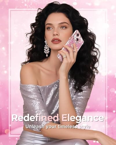 XYZ for iPhone 14 Case, Glitter Bling Phone Cover with 2-Ring Heart Stand & Lanyard, Women Girls Luxury Rhinestone Shockproof Protective Case for iPhone 14, Pink - Thumbnail 6