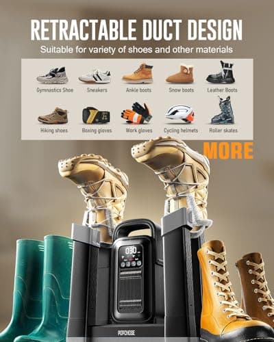 POPCHOSE Heavy-Duty Boot Dryer, Boot Warmer Helps Reduce Odor, Fast 1.5-Hour Drying Dual Dir Duct Shoe Dryer, Silent & Adjustable Timer, Effective Drying for Work Boots & Outdoor Gear - Thumbnail 3