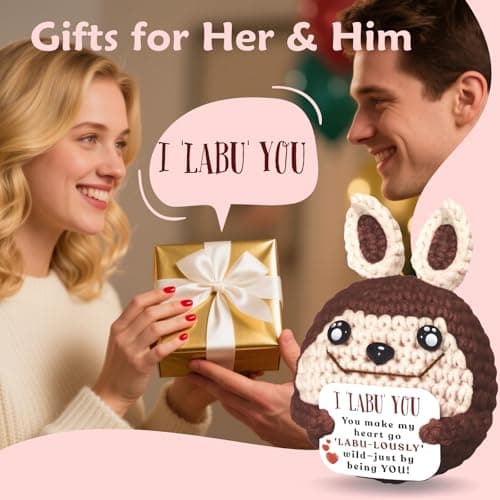Maffuno Positive Crochet Bunny Gifts for Her Him, Handmade Love Gifts with Emotional I LABU You Card, Birthday Christmas Stocking Stuffers Gifts for Women Girlfriend Boyfriend Wife Husband (Brown) - Thumbnail 2