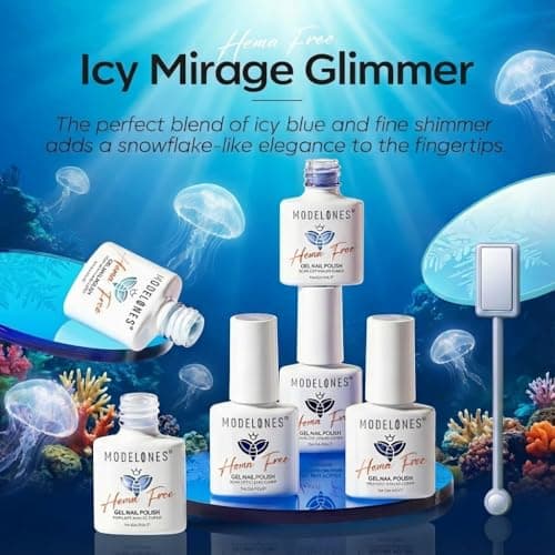 modelones Hema Free Gel Nail Polish, 6 Colors 2026 Spring Pastel Royal Navy Sky Icy Klein Blue Glitter Gel Polish Galaxy Dark Blue 9D Cat Eye Nail Polish with Magnet Soak Off Led Nail Art Kit - Thumbnail 2
