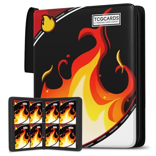 Trading Card Binder 4 Pocket, Card Binder 400 Pockels Card Book Holder Cards with 50 Removable Sleeves, 3-RingZip Design MTG/TCG/Sport Collectible Trading Card Albums Gifls for Boys and Girls (Fire） - Image 1