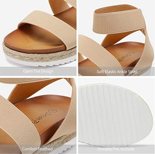 DREAM PAIRS Women’s Open Toe Ankle Strap Espadrille Flatform Platform Wedge Sandals,Size 7.5,Nude,JIMMIE - Thumbnail 4