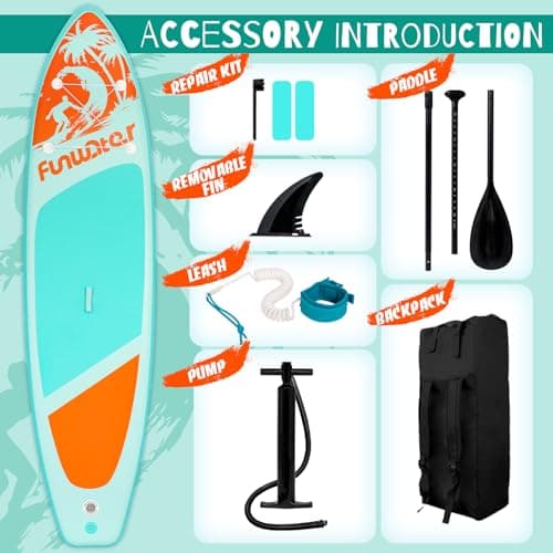 FunWater SUP Inflatable Stand Up Paddle Board Ultra-Light Inflatable Paddleboard with Accessories, Fin, Adjustable Paddle, Pump, Backpack, Leash - Thumbnail 4