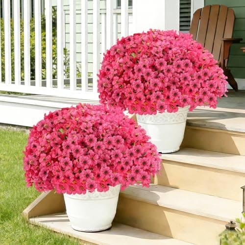 Powbrace 22 Bundles Artificial Flowers Outdoor, Faux Flowers UV Resistant with Plastic Plants, Faux Silk Flowers for Outdoors Outside Front Porch Hanging Planter Window Box Garden Decoration(Rose Red) - Thumbnail 6