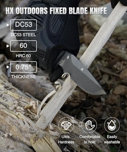 HX OUTDOORS Fixed Blade Camping Knife with Fire Starter, Premium DC54 Steel Full Tang Bushcraft Survival Knife with Kydex Sheath for EDC,Outdoor,Camping,Hiking（Black2 - Thumbnail 4