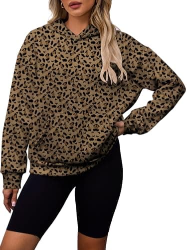 Bellcoco Womens Camo Hoodies Maple Leaf Print Fleece Sweatshirt Long Sleeve Pullover Tops Hooded Fall Winter Clothes Leopard S - Image 1