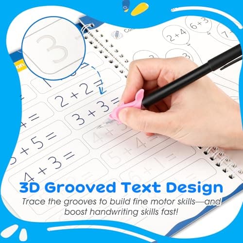 Magic Grooved Handwriting Practice Books for Kids Ages 3-5, Reusable Tracing Book, Preschool Learning Activity, Motor Skills Writing Workbook with Pencil Grips & Magic Ink Pens - Thumbnail 3