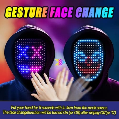 Ompusos LED Mask with Gesture Sensing Transforming Light Up Face Mask for Halloween Rave, Birthday and Masquerade Parties - Thumbnail 3