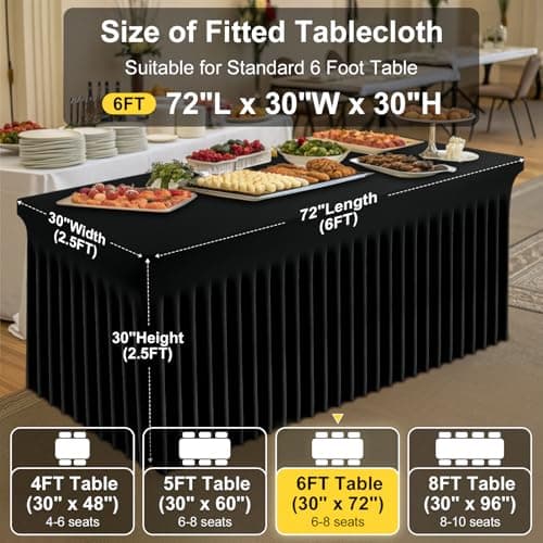 Smiry 2 Pack Spandex Open Back Tablecloth,Elastic Fitted Stretch Tablecloth for 6FT Rectangle Tables,Waterproof Washable Table Cover Skirt for Wedding, Banquet & Parties (Black, 72Lx30Wx30H Inch) - Thumbnail 4