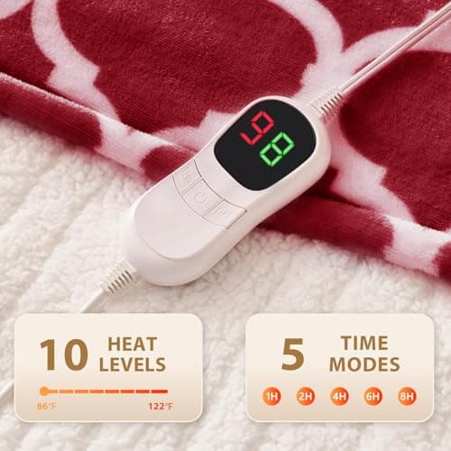 Homemate Heated Blanket Electric Throw - 50“x60“ Heating Blanket with 10 Fast Heat Levels 8 Hours Auto Off Soft Cozy Flannel Over-Heated Protection ETL Certification Keep Warming in Home - Thumbnail 3