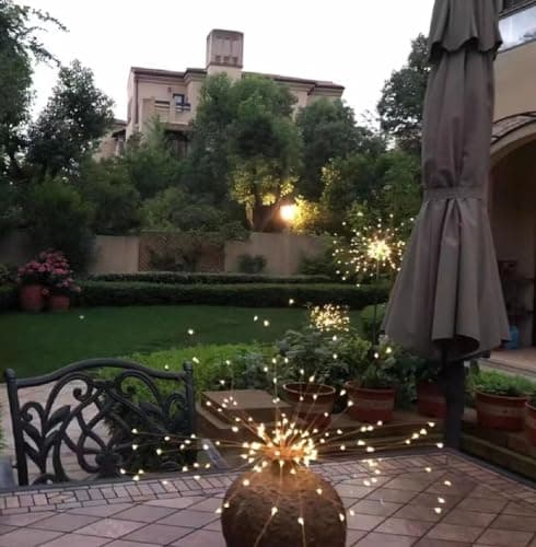 HFLYJPYW Solar Firework Lights 2Pcs Garden Lights Outdoor Waterproof, 120 LED with 8 Modes Twinkling and Steady-On, Festive daysStarburst Lights for Path, Patio, Yard (Warm White) - Thumbnail 5