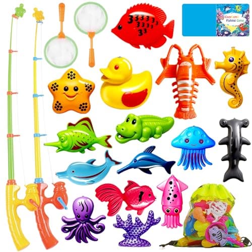CozyBomB™ Magnetic Fishing Toys Game Set for Kids | Water Table Bathtub Kiddie Pool Party Pole Rod Net, Outdoor Plastic Floating Fish, Toddler Bath Color Ocean Sea Animals Birthday Gift Age 3-5 6 4-8 - Image 1
