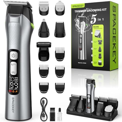 Beard Trimmer for Men, 15 Pieces Mens Grooming Kit, 5 in 1 Stainless Steel Blade Cordless Hair Clippers, 150-Min Long Runtime, IPX7 Waterproof, 3 Speeds Body Hair Trimmer for Nose, Ear, Face, Chest - Image 1
