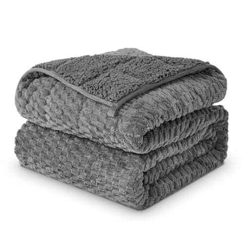 Weighted Blanket Queen Size for Adults,15lbs Jacquard Sherpa Heavy Blanket for Calming and Relax, Dual Sided Ultra Soft Fuzzy Throw Blanket with Glass Beads, 48" x 72" 15lbs, Dark Grey - Image 1