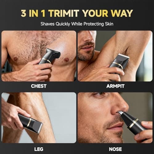 tiovara Beard Trimmer for Men, IPX7 Waterproof Body Hair Trimmer Electric Razor Shaver Body Grooming Kit Wet/Dry Use for Groin, Nose, Ear Hairs, Beard, Legs, Chest (Black) - Thumbnail 6