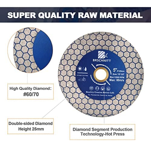 Diamond Granite Cutting Wheel 5inch - BRSCHNITT 125mm Vacuum Brazed Angle Grinder Diamond Blade for Dry and Wet Cutting Grinding Porcelain,Tile,Ceramic Tile Stone,Marble,Quartz,Granite - Thumbnail 5