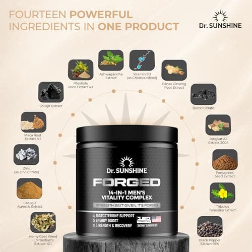 DR. SUNSHINE Forged Testosterone Booster for Men–14 in 1 Natural Male Strength with Shilajit, Ashwagandha,Tongkat Ali-Muscle Builder Testosterone Supplement for Men-2 Month (120 Capsules) - Thumbnail 5