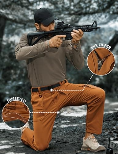 MOURCE Cargo Pants for Men Lightweight Waterproof - Ripstop Quick Dry Work Pants Men with Pockets, Brown 32L - Thumbnail 3