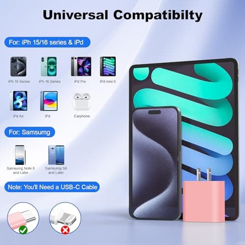 Compatible with iPhone 17 16 Charger Fast Charging,2 Pack USB C Charger Block,Type C Chagers with 6ft USB C Cable Compatible with iPhone 16/15/ Pro Max/Pro/Plus/Pad,Galay S25/S24/Plus/Ultra,Black/Pink - Thumbnail 6