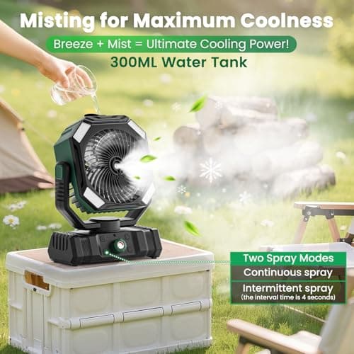 AIEPOCH Camping Fan Rechargeable - 30000mAh Battery Powered Misting Fan for Outdoor Beach Tent - Portable Battery Operated Tent Air Conditioner for Camping - Glamping Essentials - Thumbnail 4