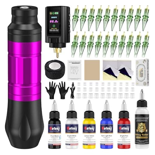 NAZZOR Tattoo Kit Tattoo Pen with Tattto Battery and 20 Pcs Tattoo Cartridge Needles, Tattoo Ink Set, Complete Tattoo Supplies for Beginners and Artists NA-TK-P704KITA-8