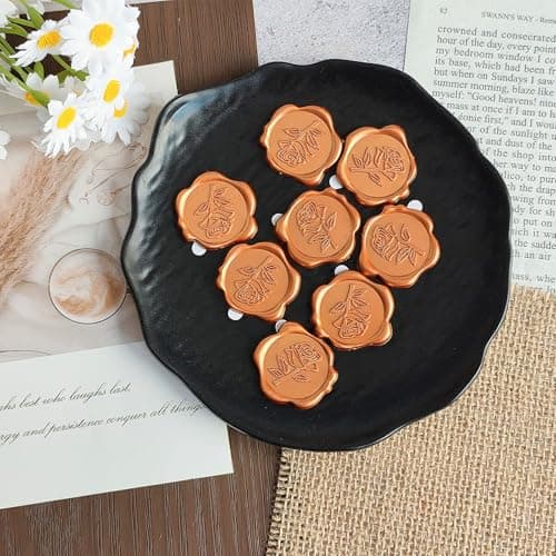 Pilloze 50 Pcs Orange Rose Style Wax Seal Stickers, Self Adhesive Wax Seal for Wedding Invitation, Easy Use Good Adhesion, Orange Rose Envelope Stickers Perfect for Invitation, Vellum Jackets, Menu - Thumbnail 3