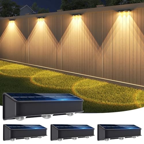 sununiny Solar Fence Lights 3-Lens Wall Lights Outdoor Waterproof 3-Colors Solar Garden Lights Color Changing Solar Powered Lights for Outside Backyard,Pathway,Yard,Garden 4Pack - Image 1