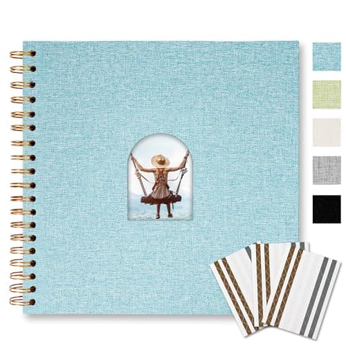 Vienrose 10X10 Inch DIY Scrapbook Album Linen Arch Window Photo Album 40 Blank Pages Scrap Book Photo Albums for Wedding Baby Shower, Light Blue