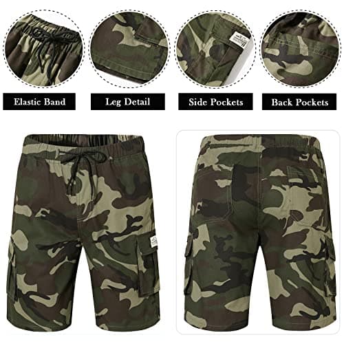 Msmsse Men's Cargo Shorts Multi Pockets Casual Elastic Waist Sports Athletic Shorts Green Camo US 34 - Thumbnail 2