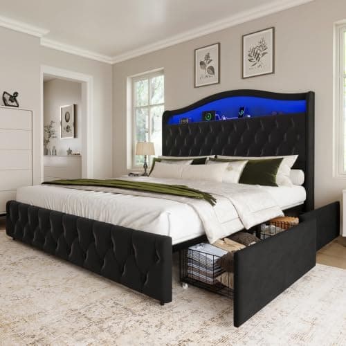 Uteeran King Size Bed Frame and Headboard & 4 Storage Drawers