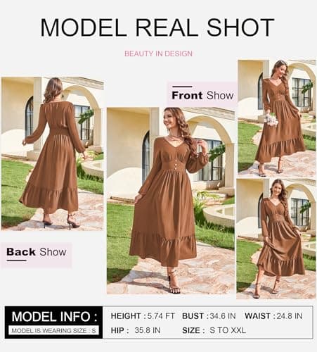 Dokotoo Womens Dresses Sexy V Neck Dresses for Women 2025 Elegant Classy Trendy Long Sleeve Solid Color Italian Dress Tiered Maxi Dress Ruffle A-Line Boho Beach Vacation OutifitsXX-Large - Thumbnail 4