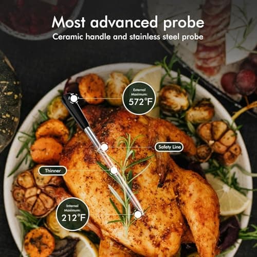 Smart Wireless Meat Thermometer with Thinnest Probe, Magnetic Bluetooth Food Thermometer, Remote Tracking and Real-Time Readings from Apps, for iOS and Android, for BBQ, Grill, Smoker - Thumbnail 5