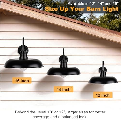 FILIYANO Outdoor Barn Light, Extra Large Farmhouse Outdoor Wall Lights, 16 Inch Industrial Rustic Waterproof Stain Black Wall Mount Weather Resistant Lamp, for Shed Barn Backyard, 2-Pack - Thumbnail 2