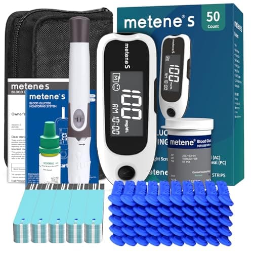 Metene S Blood Glucose Monitor Kit, Blood Sugar Testing Kit With 50 Test Strips & 50 Lancets & Control Solution, No Coding 0.7μl Blood, 7s Fast Reading, 150 Data Storage, Diabetes Testing Kit - Image 1
