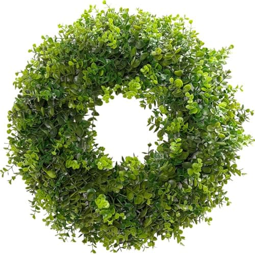 Hiptree 18 Inch Boxwood Wreath for Front Door-Artificial Spring Greenery Indoor Outdoor Wreaths Decorations, Farmhouse Wall Decor-Wedding,Summer, Fall, Winter,Easter, Green All Year Round,DIY Wreaths - Image 1