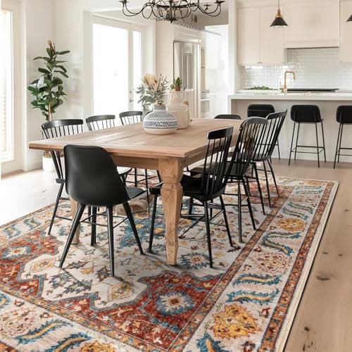 Area Rug 8x10 for Living Room Soft Machine Washable Low Pile Area Rugs Vintage Boho Bedroom,Dinner Room Non-Slip Carpet Rug - Brick Red - Thumbnail 6