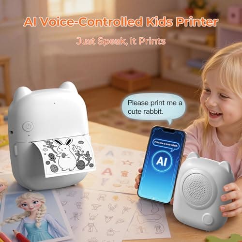 RayCue Printy AI Mini Voice-Control Printer, Kid-Safe AI Sticker Printer with Privacy Protection, Inkless Thermal Photo Printer, Bluetooth Pocket Printer for iOS & Android, 1 Rolls Adhesive Stickers - Thumbnail 2