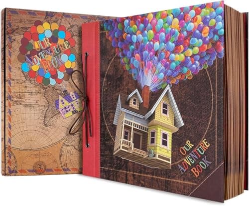 JIMBON Big Adventure Book 12x12 Inch Scrapbook Photo Album, 60 Pages, 3D Retro Embossed Letter Hardcover Movie Up Travel Journal Memory Book For Couples, Best Friend Gift