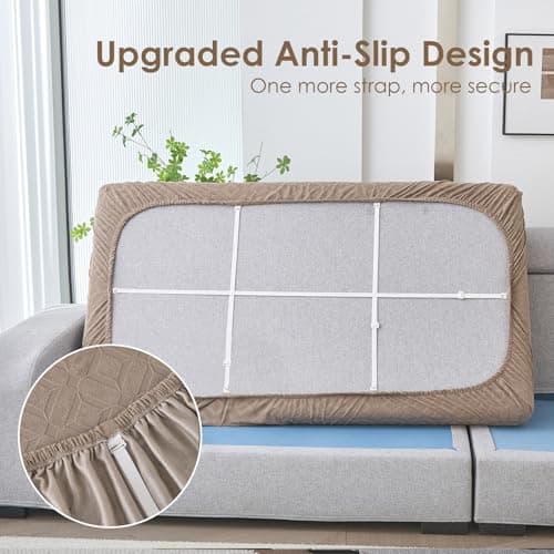 Couch Cushion Covers Waterproof, Stretch Sectional Couch Covers, Sofa, Cushion Covers Washable, Non Slip Magic Sofa Covers, Sofa Slipcovers with Elastic Bottom, 3 Straps, Pet-Friendly (Loveseat Cover) - Thumbnail 4
