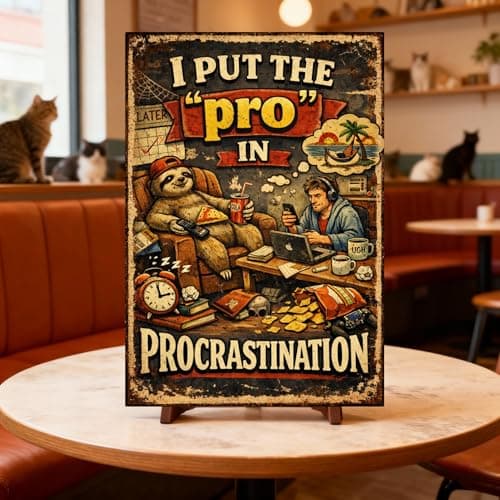 I Put The Pro In Procrastination Metal Tin Sign Vintage Funny Wall Decor Retro Humor Quote Lazy Sloth Couch Office Home Art 8x12 Inch Hanging Plaque - Thumbnail 3