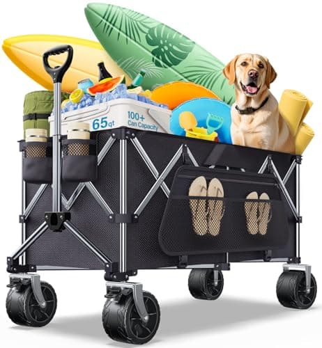 Heavy Duty Collapsible Wagon - 440lbs Capacity All-Terrain Folding Cart with Big Wheels for Family Beach Days, Camping & Grocery Haul | One-Click Fold & Washable Fabric - Image 1